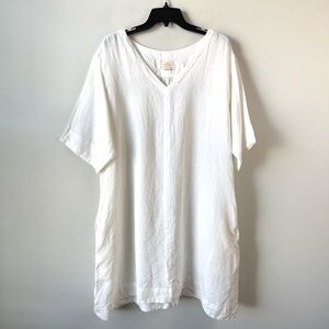 Vikolino European Washed Linen Dress White M/L Lagenlook
